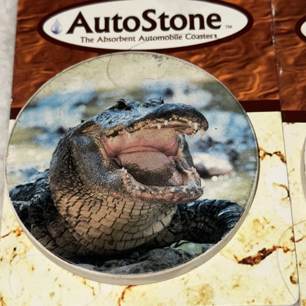 Set of 2 Alligator Gator Crocodile Ocean Beach Auto Stone Car Coasters Autostone
